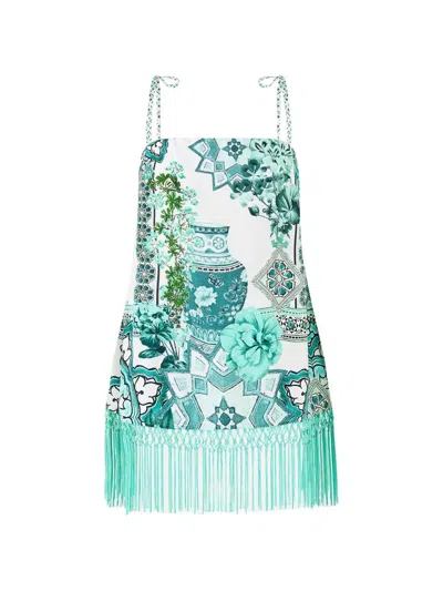 Camilla Fringed-hem Strappy Top In Green