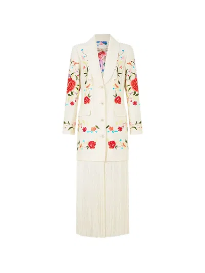 Camilla Fringing Floral-embroidery Blazer In Neutral