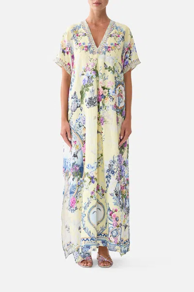 Camilla Front Pleat Kaftan Chinoiserie Child In Yellow