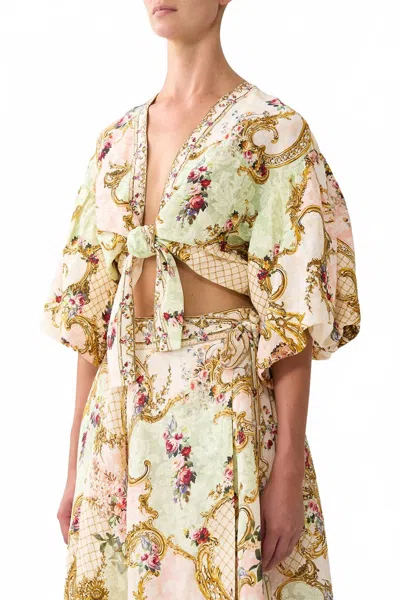 Camilla Front Puff Sleeve Top In The Queen's Quarters In Neutral
