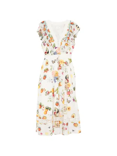 Camilla Fruit-print Ruffled Midi Dress In White