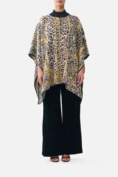 Camilla Funnel Neck Drape Knit Poncho Leopard Libertine In Brown