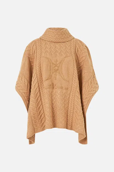 Camilla Funnel Neck Knit Poncho Aranjuez Animalia In Brown
