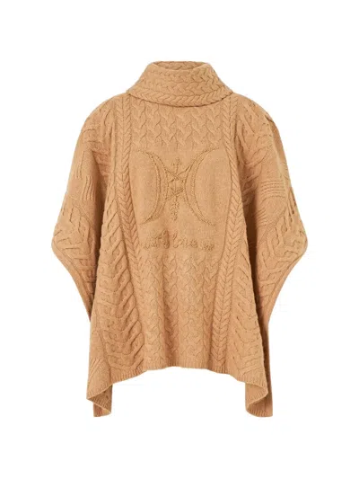 Camilla Funnel-neck Knit Poncho In Brown