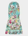 Camilla Gardens Of Queluz Button-front Halter Playsuit In Gardens Of Queluz