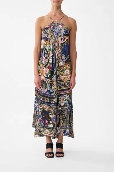 Camilla Gather Neck Hardware Maxi Dress Basked In Baroque In Blue