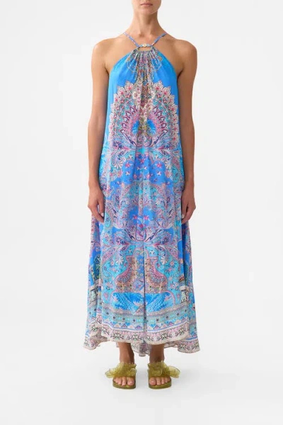 Camilla Gather Neck Hardware Maxi Dress Footsteps In Folklore In Blue