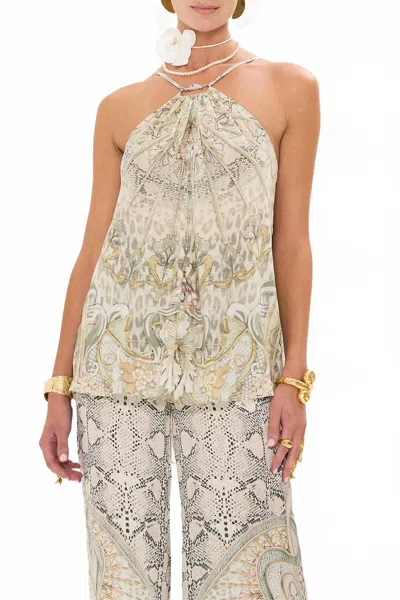 Camilla Gather Neck Hardware Top In Ivory Tower Tales In Multi