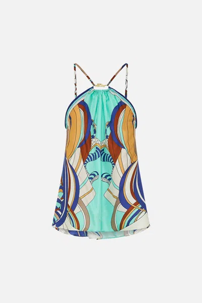 Camilla Gather Neck Hardware Top Oasis Oracle In Multicoloured