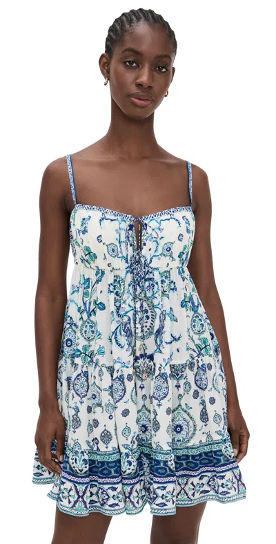 Camilla Gathered Bust Tiered Mini Dress In Isnik Lullaby In Multi