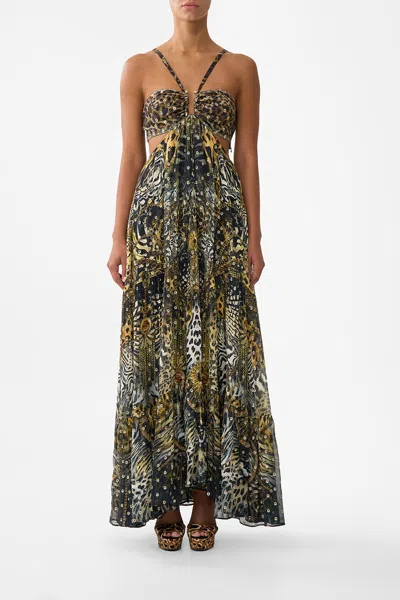 Camilla Gathered Cut Out Dress Feline Folklore In Multi