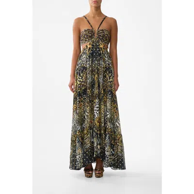 Camilla Gathered Cut Out Dress In Green