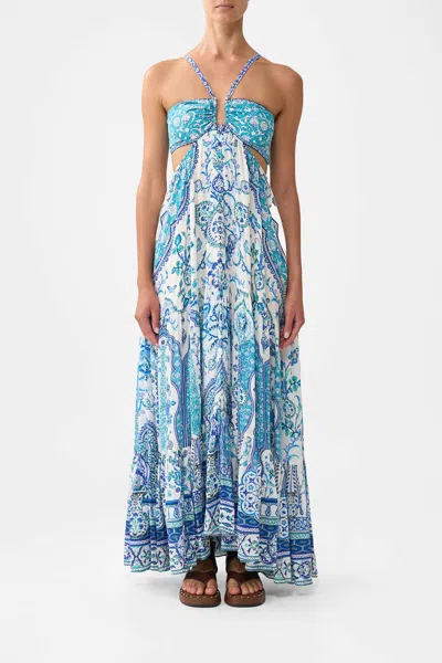 Camilla Gathered Cut Out Dress In Isnik Lullaby In Transparent