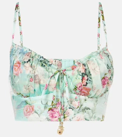 Camilla Gathered Floral Silk Bralette In Multicolor