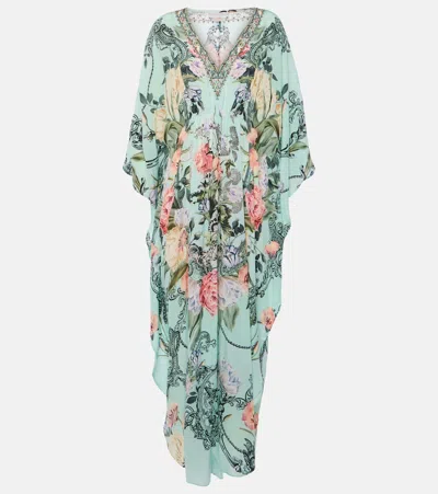 Camilla Gathered Floral Silk Kaftan In Multicoloured