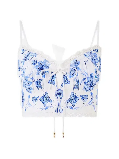 Camilla Gathered Floral-print Bralette In White