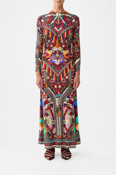 Camilla Gathered Jersey Long Dress Patchwork Alchemy In Multi
