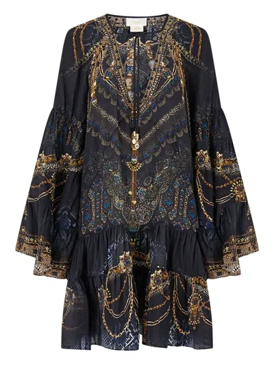 Camilla Gathered-panel A-line Mini Dress In Blue