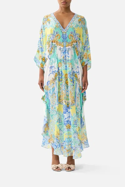 Camilla Gathered Waist Kaftan Dial Up The Tiles In Multi
