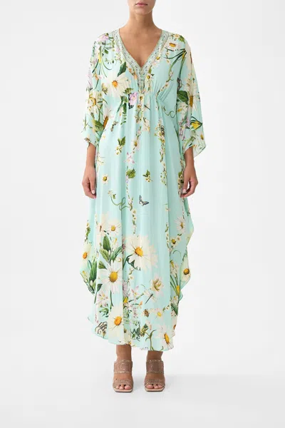 Camilla Gathered Waist Kaftan Floral Freefall In Blue