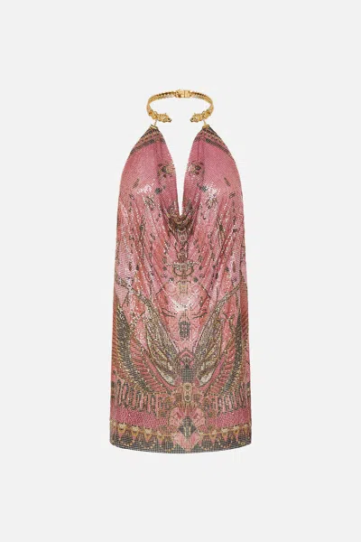 Camilla Gilded Mesh Short Dress With Neckpiece Kingdom Of Heiroglyphs