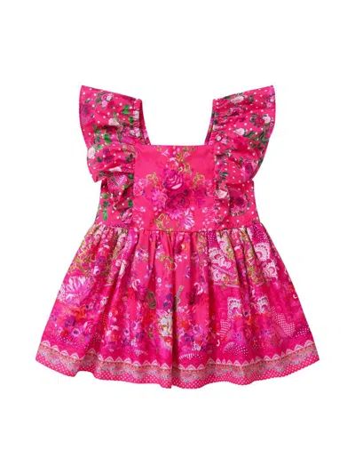 Camilla Girl's Frill Printed Flared Dress In Pink