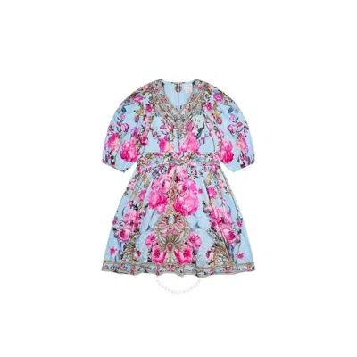 Camilla Girls Blue Mini Dress With Waist Sash And Bow
