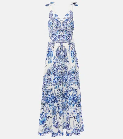 Camilla Glaze And Graze Linen And Silk Maxi Dress In Blue