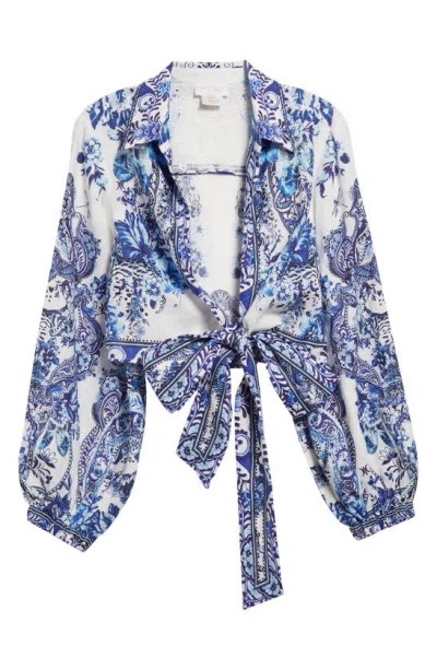 Camilla Glaze & Graze Print Tie Front Silk Crepe Crop Shirt In Glaze And Graze