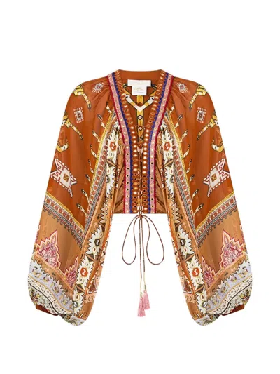 Camilla Graphic-pattern Blouse In Brown