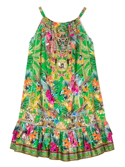 Camilla Kids' Graphic-print Cotton Dress In Green