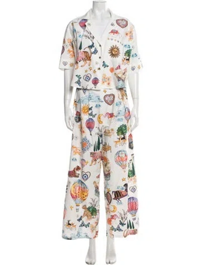 Pre-owned Camilla Graphic Print Crystal Embellishments Pant Set In White