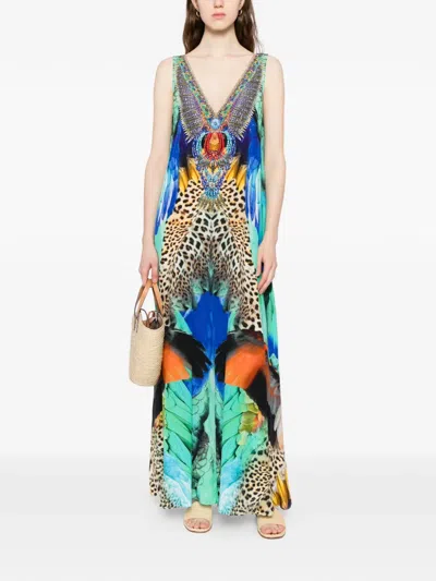 Camilla Graphic-print Flared Jumpsuit In Blue