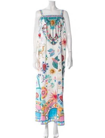 Pre-owned Camilla Graphic Print Long Dress W/ Tags In White