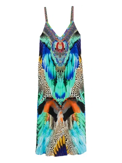 Camilla Graphic-print Midi Dress In Green