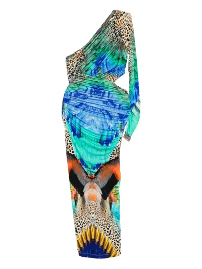 Camilla Graphic-print One-shoulder Dress In Blue