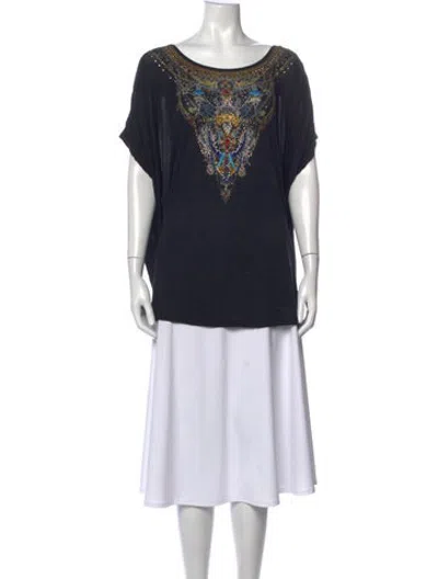 Pre-owned Camilla Graphic Print Scoop Neck Top In Black