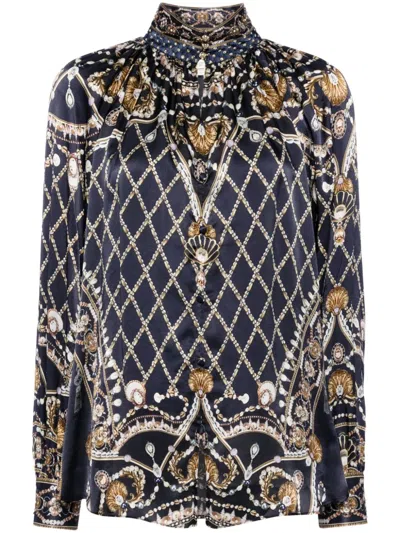 Camilla Graphic-print Silk Shirt In Blue