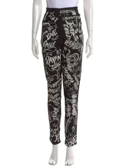 Pre-owned Camilla Graphic Print Straight Leg Pants In Black