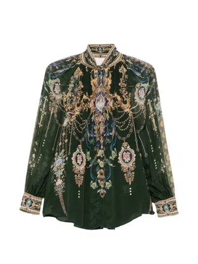 Camilla Graphic-print Silk Blouse In Green