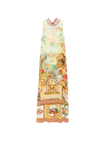 Camilla Graphic-print Tie-back Midi Dress In Yellow