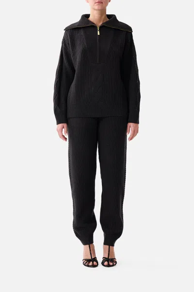 Camilla Half Zip Knit Sweater Night Garden In Black