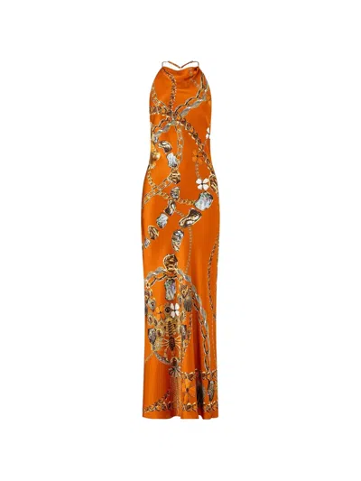 Camilla Halter Chain Slip Dress In Orange