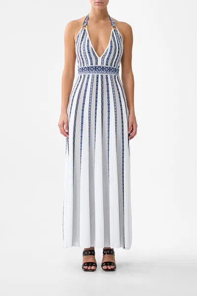 Camilla Halter Neck Knit Dress With Silk Tie A Tiled Wonderland In Multi