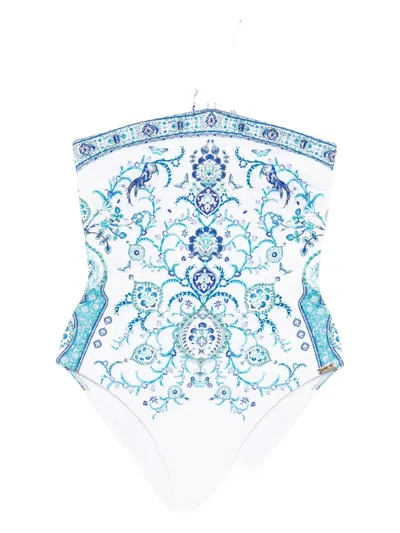 Camilla Halter-neck Paisley-print Swimsuit In White