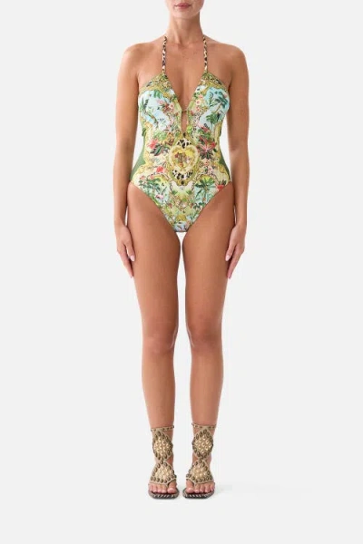 Camilla Halter Neck Tie One Piece W Keyhole In Multi
