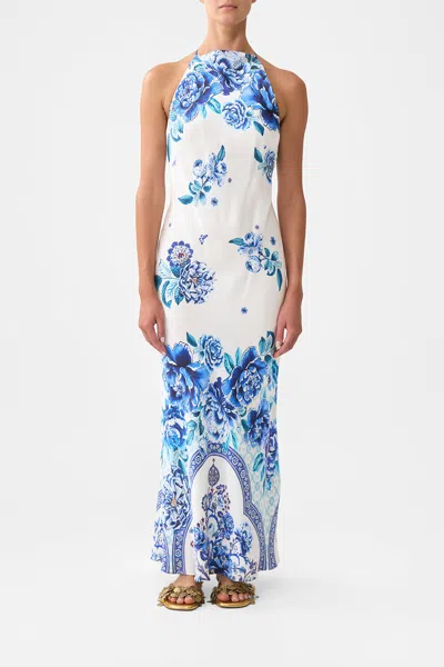 Camilla Halter Slip Dress With Lace Strap A Ceramic Garden In Blue