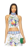Camilla Halter Tie Back Top In Multi
