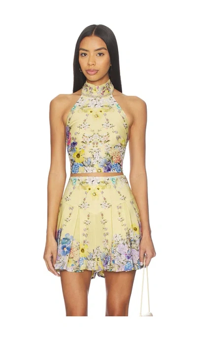 Camilla Halter Tie Back Top In Neutral