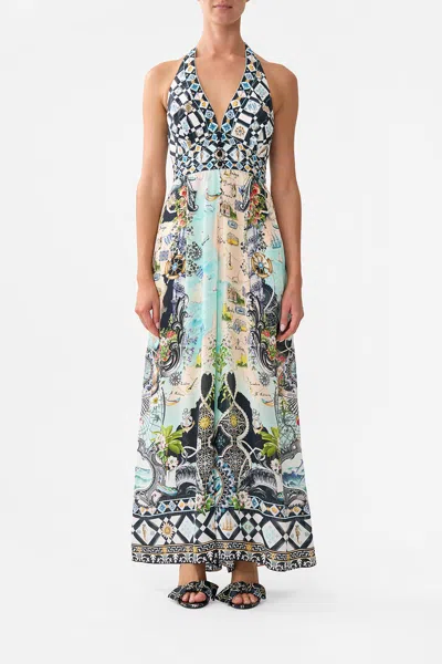 Camilla Halterneck Jumpsuit With Tie Neck Folk Afloat In Multi